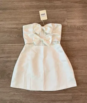 NWT Peppermayo Girl Crush Bow Mini Dress in White, Size 4 thumbnail 1