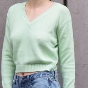 Brandy Melville Leigh Mint Green Ribbed V-Neck Sweater NWT OS thumbnail 9