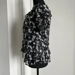 Miley Cyrus Max Azria Tunic Womens Small Black White Drawstring Georgette Sheer thumbnail 5