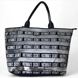 Victoria’s Secret Black Silver Sequin Bling Large Tote Weekender Bag Limited Ed. thumbnail 2