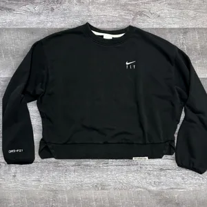 Nike Dri Fit Swoosh Fly Graphic Boxy Sweatshirt Womens S Black Loose Fit Crop thumbnail 4