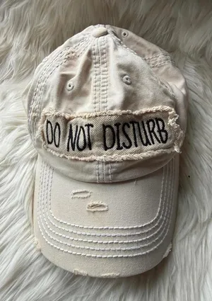 Beige Distressed 'Do Not Disturb' Baseball Cap [COPY] Black thumbnail 1