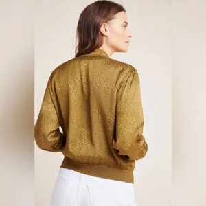 Anthropologie Maeve Silky Front Zip Pockets Smocked Accents Bomber Jacket S thumbnail 4