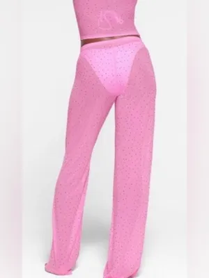 Skims NWT Mesh Rhinestone Swim Cover Up Pants Taffy Pink Size 3X thumbnail 2
