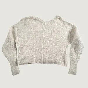 Free People Sweater XS Ivory Eyelash Knit Fuzzy Cropped v Neck Sweater Relaxed thumbnail 3