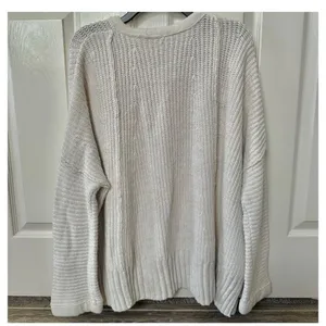 Free People cream V neck long sleeve oversized sweater thumbnail 2