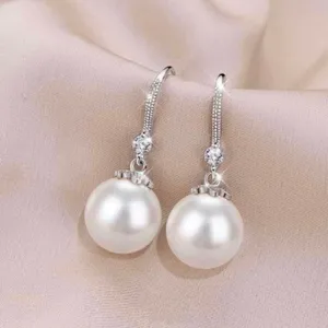 925 Silver Plated White Pearl Dangle Drop Earrings for Women thumbnail 1