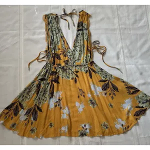 Free People "Marnie" Golden Yellow Floral Short Dress Size S Rayon Boho Floral. thumbnail 13