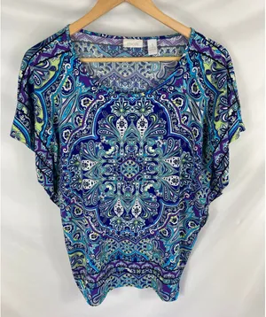 Chicos Womans Blue Paisley Pattern Blouse Size 1 / Medium thumbnail 1
