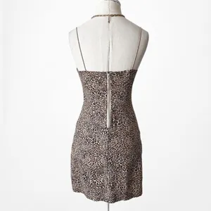 Vintage Y2K 90s Brown Animal Leopard Print Mini Bodycon Cocktail Dress Size 0/S thumbnail 6