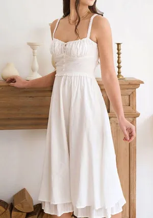 Rihoas White Ruched Slip Cotton Midi Dress thumbnail 3