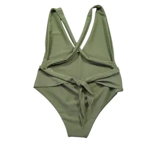 Juillet Georgia One Piece Swimsuit Sage Rib Olive Green Plunge V-Neck Size L NWT thumbnail 7