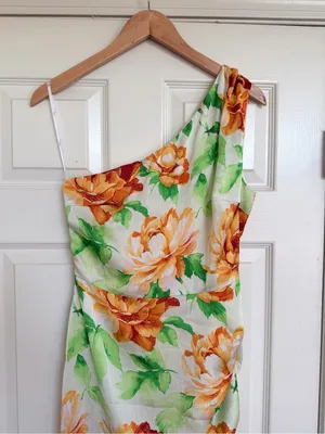 Lulus Divinely Blooming White Multi Floral One‎ Shoulder Midi Dress Small thumbnail 5