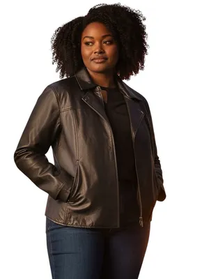 Wilsons Leather Black Genuine Leather Jacket Womens XL Zip Front Collared Fitted thumbnail 2