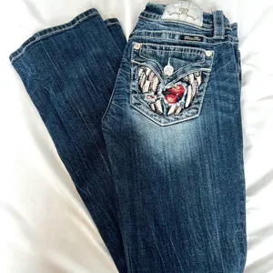 Miss Me Dark Boot Cut Jeans with Floral Pocket thumbnail 1