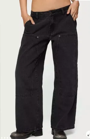Edikted Ayla Low Rise Wide Leg Carpenter Jeans black wide leg medium thumbnail 1