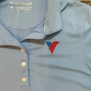Peter Millar Women's Golf Polo Shirt Medium Blue Performance Logo Texas‎ SPF50 thumbnail 3