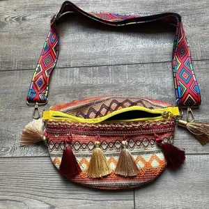 Bohemian Multicolored Tassel Pattern Hobo Sling Bag Brown thumbnail 12