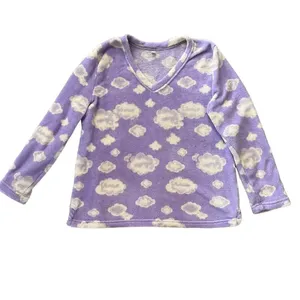 Victoria's Secret Pink Women's XL Lavender‎ Cloud Print V-Neck Fleece Pajama Set thumbnail 3