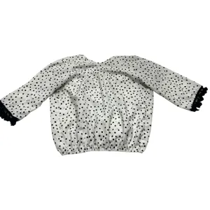 Lavender Field Womens Small Black White Polka Dot Satin Peplum Ruffle Sleeve Top thumbnail 2