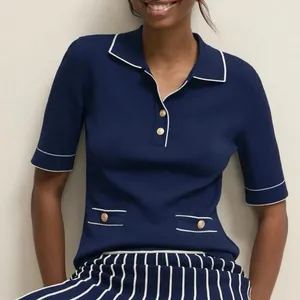 Aldomartins Navy Polo With White Trim Large thumbnail 1