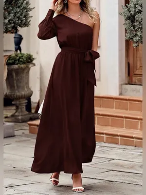 $60 NWOT KIRUNDO Women's Satin Long Sleeve One Shoulder Maxi Dress M thumbnail 2
