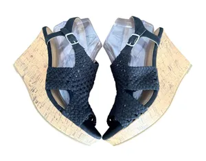 SO‎ Taffy Black Woven Braided Cork Wedge Sandals Women's Size 10 M 214784 thumbnail 1