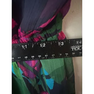 Express Women Green Tropical Floral Chiffon V-Neck Elastic Waist Mini Dress M thumbnail 4