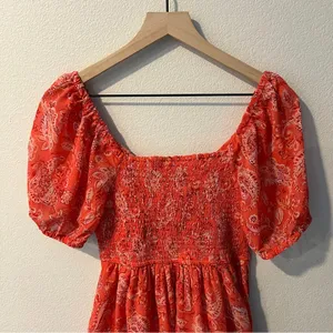 Sincerely Jules Vibrant Coral Paisley Print Chiffon Sweetheart Mini Dress Size S thumbnail 10