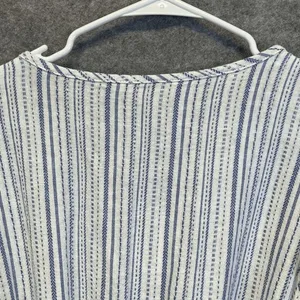 BRIGGS Linen Blend Midi Dress L Blue Striped Flutter Sleeve Belted NWT Coastal thumbnail 14