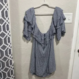 American Eagle Blue Gingham Off The Shoulder Dress Size XL NWT thumbnail 7