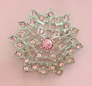 Nwot Vintage Bebe Bright Pink Gemstone and Silver Sparkling Burst Brooch thumbnail 1
