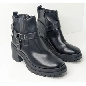 Sincerely Jules Dolphin Moto Ankle Boots Womens 8 Black Harness‎ Lug Sole Biker thumbnail 2
