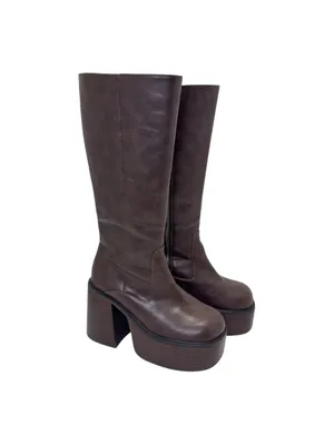 Vintage Sole Delia’s Knee-High Chunky Platform Brown Leather Boots Size 9 thumbnail 12