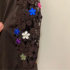 New York Laundry Womens Sheer Top Blouse XL Brown Lace Sleeves Jeweled Flowers thumbnail 4