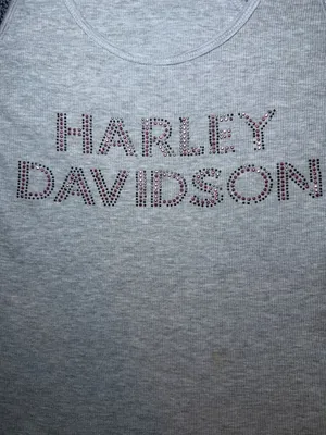 Harley Davidson Tank Top Womens 1XL Gray Rhinestone Logo Racerback Y2K thumbnail 4