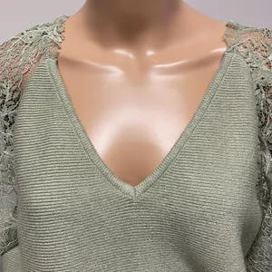 NWOT Fashion Green Sweater Lace Sheer Sleeves & Open Back Lace Design size XL thumbnail 2