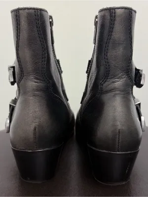 Frye Dark Pewter Leather Ellen Buckles Pointed Toe Block Heel Ankle Boots 7.5 M thumbnail 8