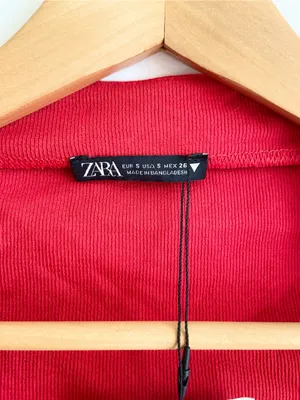 Zara Y2K Cotton Square Neck Ribbed Long Sleeve Top Red Orange Size S Stretch thumbnail 3