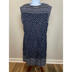 LOFT Outlet L NWT Navy Stripe Floral Shirt Dress Tie Waist thumbnail 3