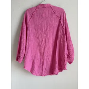 Aerie Oversize Women's XS Pool To Party Hot Pink Gauze Cover‎ Up Button Up Shirt thumbnail 8
