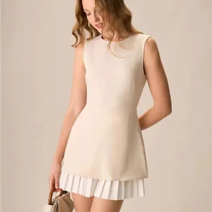 RIHOAS Cream Sleeveless Mini Dress with Pleated Hem thumbnail 3