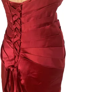 Glam Strapless Red Satin Pleated Cocktail Dress Corset Back M Hoco Bridesmaid thumbnail 8