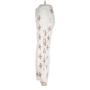 Zac & Zoe Paris White Floral Embroidered Wide Leg Lace Up Pants M 38 Boho Y2K thumbnail 5