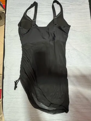 Amazon Women's V Neck One Piece Swimsuit Mesh Sheer Swim Dress Curvy Tummy Control Side Drawstring Bathing Suits thumbnail 3
