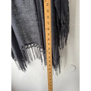 Eyeshadow 2010s Festival Gray Open Long‎ Sl Fringe Kimono Cardigan Top XL Boho thumbnail 7
