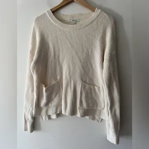 Madewell Bright‎ Ivory Knit Patch Pocket Pullover Sweater J8782 thumbnail 2