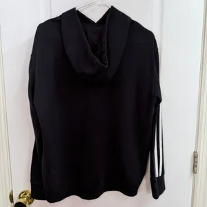 Adidas black striped sleeve pullover cotton hooded sweatshirt casual lounge L thumbnail 6