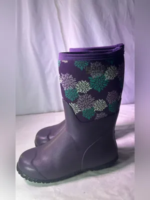 Bogs Purple Floral Waterproof Rain Boots with Teal Accents thumbnail 7