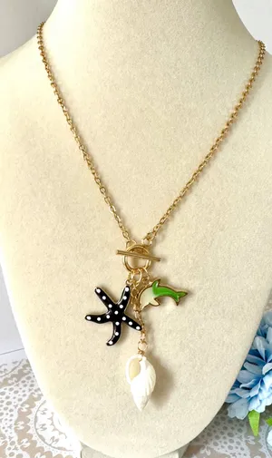 Dolphin & Starfish Necklace (43)🐬 Gold thumbnail 2